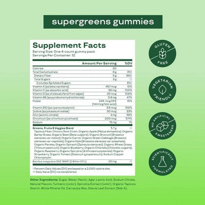 BLOOM NUTRITION Greens & Superfoods Supergreens Gummies - Strawberry Kiwi - 12 servings