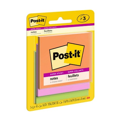 Post-it Super Sticky Notes, 3 in. x 3 in., Energy Boost Collection, 3 Pads/Pack