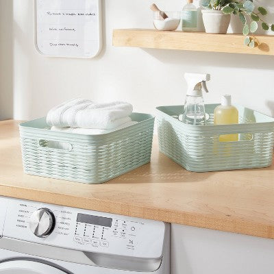 2pk Wave Medium Decorative Basket Mint Green - Brightroom