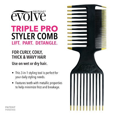 Evolve Products Triple Pro Styling Comb: Fine Tooth Plastic Hair Grooming Tool for All Hair Types