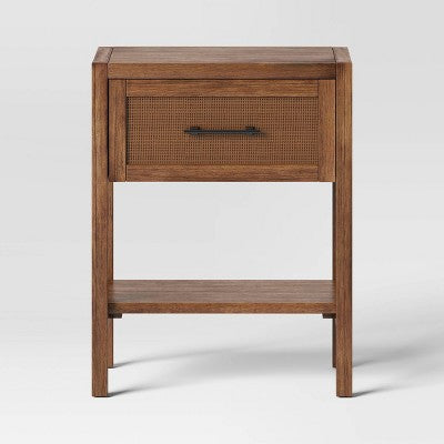 Warwick End Table with Drawer Brown - Threshold: Veneer Finish, Storage Shelf, Wood Frame (LOCAL PICKUP ONLY)