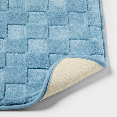 20"x30" Everyday Checked Cushion Bath Rug Quilt Blue - Room Essentials