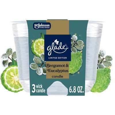 Glade 3 Wick Scented Candle in Glass Jar - Bergamot & Eucalyptus - 6.8oz