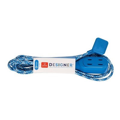 Globe Electric 9' Fabric Extension Cord with 3 Polarized Outlets Metallic Blue