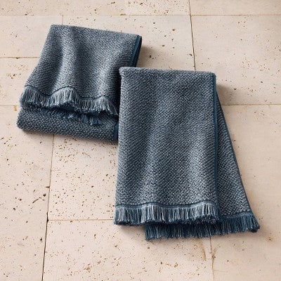 2pk Organic Texture Hand Towel Dark Mineral Blue - Casaluna