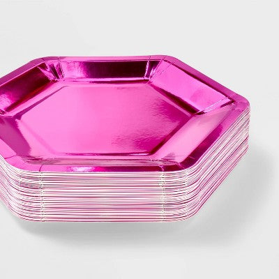 50ct Hot Pink Metallic Snack Plates - Spritz