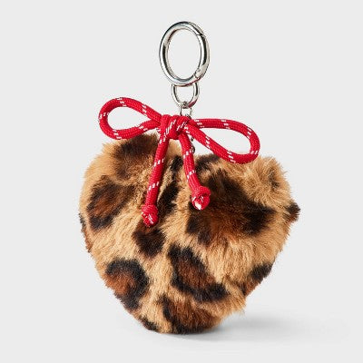 Faux Fur Leopard Print Heart & Cord Bow Bag Charm - Wild Fable Multi