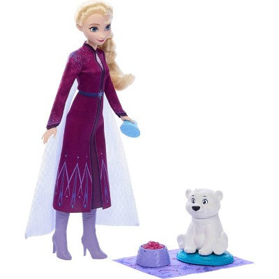 Disney Frozen Elsa Doll & Polar Bear Cub Figure with 4 Nurturing Accessories