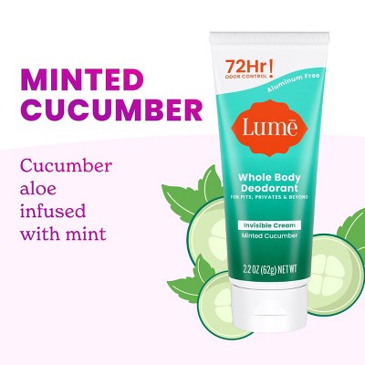 Lume Cream Deodorant Tube - Minted Cucumber - Aluminum-Free 2.2oz: Vegan, Body Application Whole Body, Non-Toxic