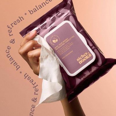 Niches & Nooks Intimate pH Balanced Refreshing Flushable Feminine Wipes - Soft Clementine - 45ct