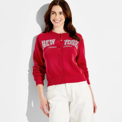 Women's TDWP New York Graphic Cardigan - Red XXS