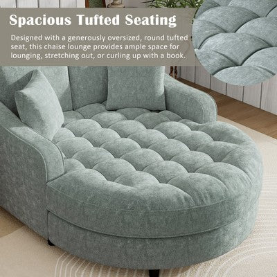 Christopher Knight Home Cynn Modern 55" Wooden Chenille Upholstered Chaise Lounge Sofa Bed with Tufted Seat and Detachable Pillows, Blue (LOCAL PICKUP ONLY)