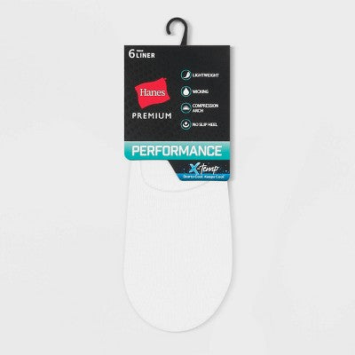 Hanes Performance Women's Lightweight 6pk Liner Athletic Socks - Black/White 5-9