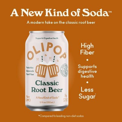 OLIPOP Classic Root Beer Prebiotic Soda - 4ct/12 fl oz Cans