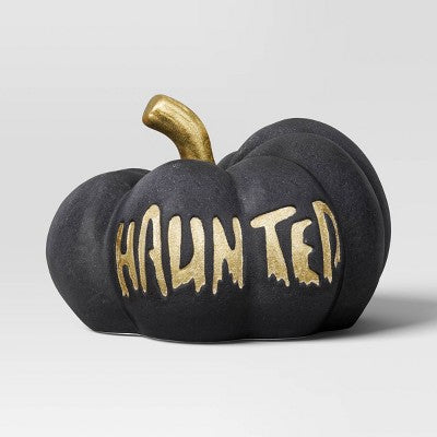 5" Ceramic Haunted Pumpkin Halloween Figurine Black - Hyde and EEK! Boutique