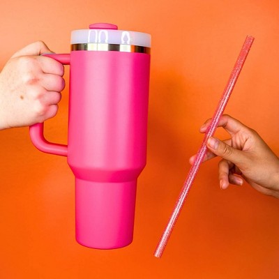 CharCharms 6pk 30oz Glitter Water Bottle Straws: BPA-Free Polypropylene, Dishwasher-Safe, Pink Drinkware Accessory