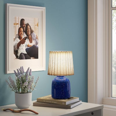 Mini Printed Ceramic Base Table Lamp with Printed Pleated Shade Candid Cobalt - Room Essentials