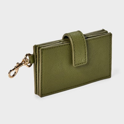 Clip-on Accordion Card Case - Universal Thread Green: Polyurethane Shell, Solid Pattern, Snap Closure, Compact Design