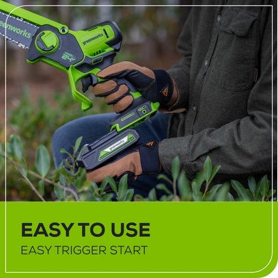 Greenworks POWERALL 6" 24V Cordless Brushless Pruner Saw Kit, 2.0Ah Battery, Charger with BONUS Carry Case and Oil Applicator