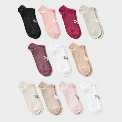 Women's Lightweight Everyday 10+1pk No Show Socks - All In Motion Natural/Rose - 4-10