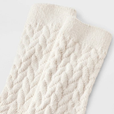 Women's Braided Texture Super Soft Crew Boot Socks - Auden Ivory 4-10