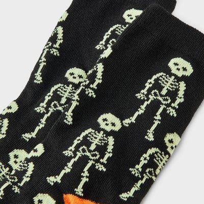 Women's Glow-in-the-Dark Skeletons Halloween Crew Socks - Hyde and EEK! Boutique Black/Orange 4 - 10