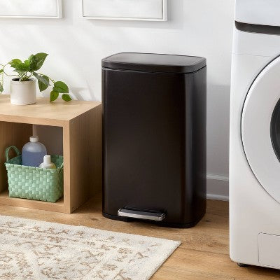 45L Rectangular Black Stainless Step Trash Can - Brightroom (LOCAL PICKUP ONLY)