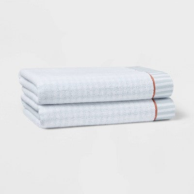 2pc Traditional Gingham Plaid Bath Towel Blue- Threshold
