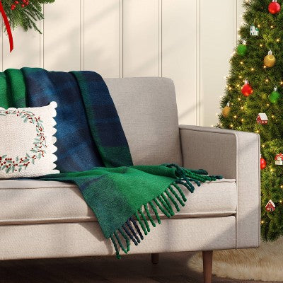 Woven Plaid Throw Blanket Dark Green - Threshold (LOCAL PICKUP ONLY)