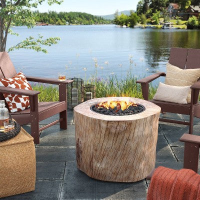Weathered/Natural Finish Statement LP Round Outdoor Fire Table Natural - Threshold: Patio Heater, Lava Rocks Included (LOCAL PICKUP ONLY)