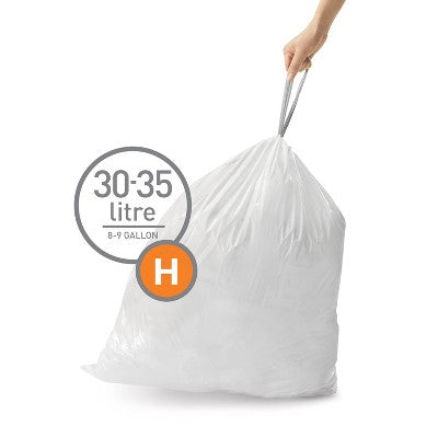 simplehuman 30-35L Code H Custom Fit Kitchen Trash Bag Liners 3 Quick Dispense Packs - 60ct: Tall Kitchen, Drawstring, White
