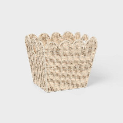 Large Woven Scallop Kids' Storage - Pillowfort: Handwoven Iron Basket with Handles, Off-White, 12"x14"