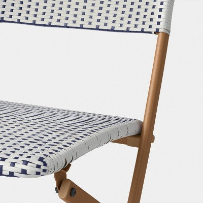 French Cafe Outdoor Folding Patio Accent Armless Chair Beige/White/Navy - Threshold (LOCAL PICKUP ONLY)
