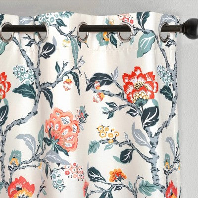 DriftAway Ada Floral Botanical Print Flower Leaf Lined Thermal Insulated Blackout Window Curtains Orange Teal 52X54