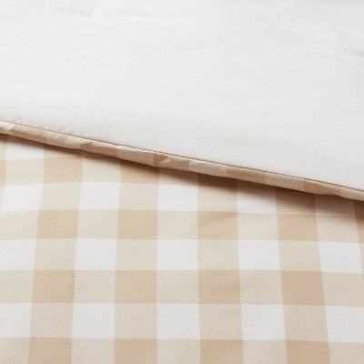 Twin/Twin Extra Long Microfiber Comforter Reversible Ivory Gingham - Room Essentials