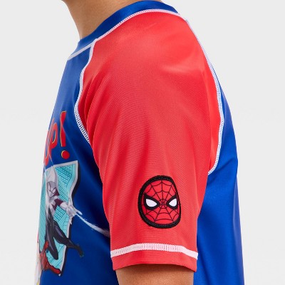 Boys' Spider-Man Rash Guard Swimsuit Top - Blue 5-6
