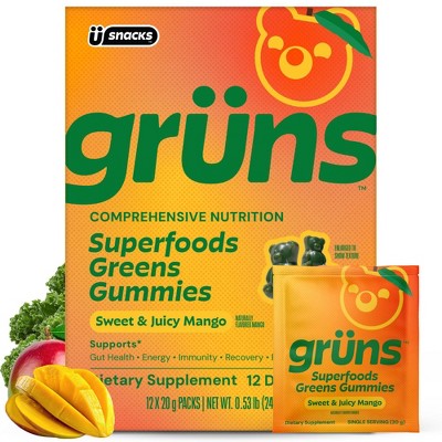 Gruns Adult Low Sugar Mango Superfoods Greens Gummies - 240g/12 Servings: Dietary Supplement, Gummy Form