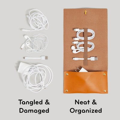 U Brands 13.5"x5" Cord Wallet Acorn: Faux Leather Dust-Resistant Electronics Case with Interior Pocket