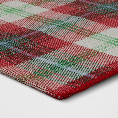 1'8"x2'10" Rectangle Plaid Rug - Threshold: Red Flat Pile, Machine Washable, Indoor Accent, OEKO-TEX Certified