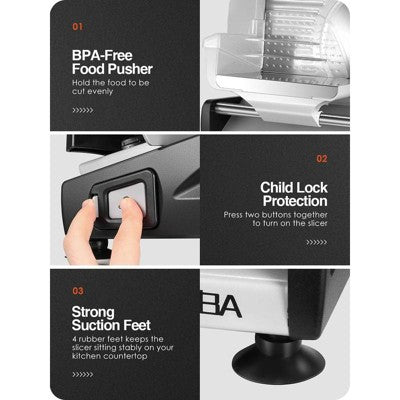 OSTBA 200W Electric Deli Meat Slicer, 7.5" Removable Stainless Steel Blade, Adjustable Thickness, Child Lock - For Home Use