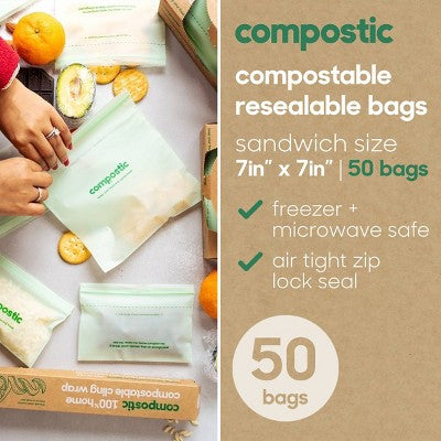 Compostic 100% Compostable Sandwich Bags - 50ct