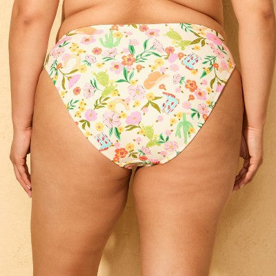 Women's Mid-Rise Cheeky Bikini Bottom Floral Cowgirl Print X