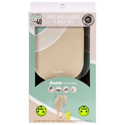Franklin Sports 2 Player Poly Paddle with Ball Set - Green/Tan: Fiberglass Pickleball Racquets