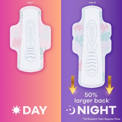 Always Radiant Teen Overnight Menstrual Pads - Size 4 - Unscented - 18ct