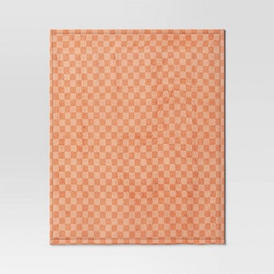 Checkerboard Printed Plush Throw Blanket Terracotta - Room Essentials