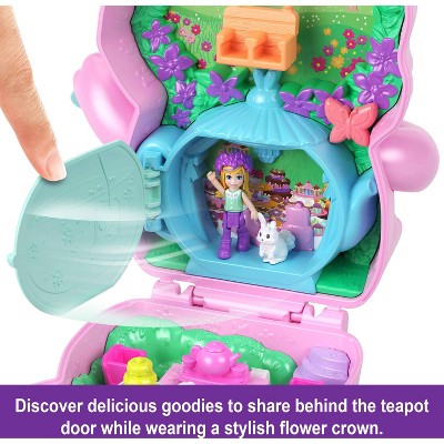 Polly Pocket Tea Party Bunny Compact Travel Toy Playset and Accessories - 10pc