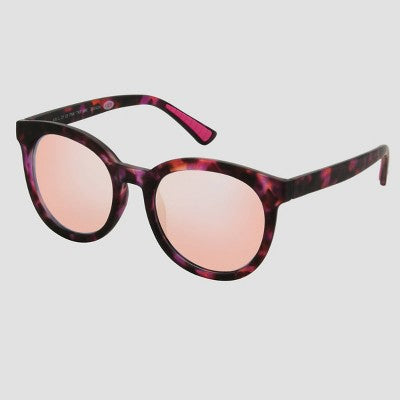 Women's Plastic Round Sunglasses with Mirrored Lenses - All In Motion Pink/Tortoise Print: Scratch-Resistant, UV Protection