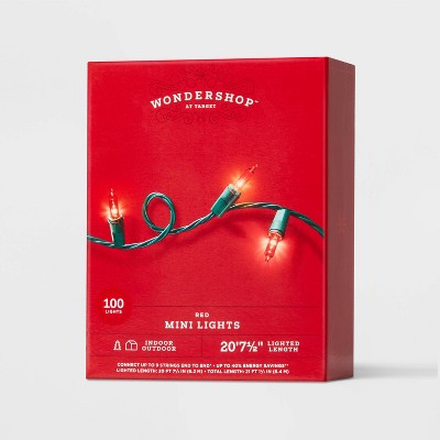 100ct Incandescent Smooth Mini Christmas String Lights Red with Green Wire - Wondershop