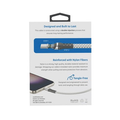 Just Wireless 10' Ultra Braided USB-C to USB-C Flat Cable - Slate White