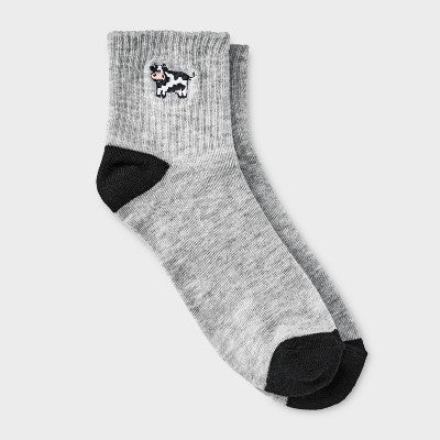 Women's Embroidered Cow Ribbed Ankle Socks - Heather Gray 4-10